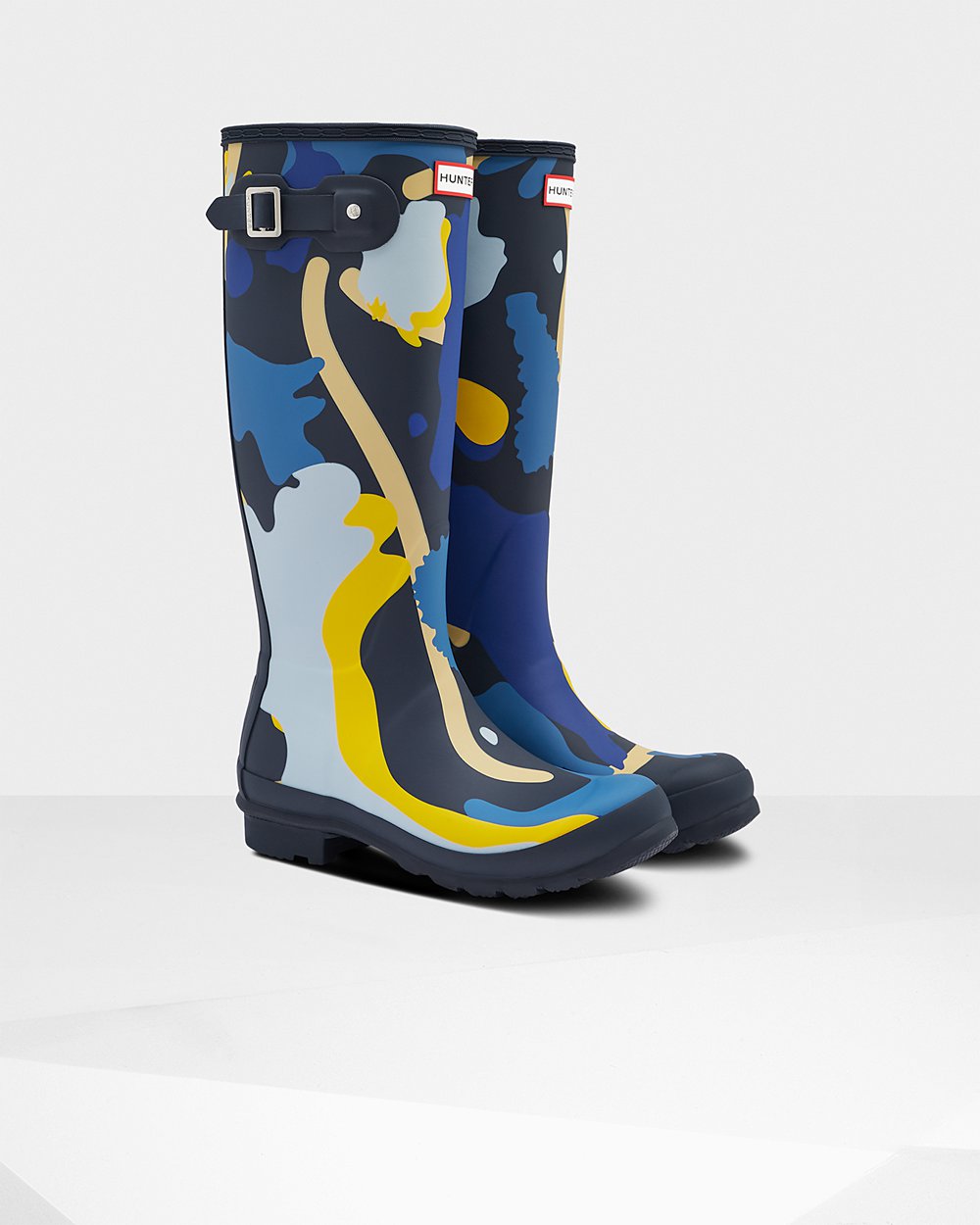 Bottes Hautes de Pluie Hunter Original Rockpool Camo Femme Bleu Marine Camouflage CWQXYRH-40